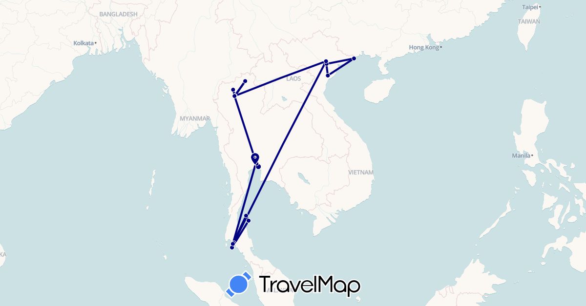 TravelMap itinerary: driving in Thailand, Vietnam (Asia)